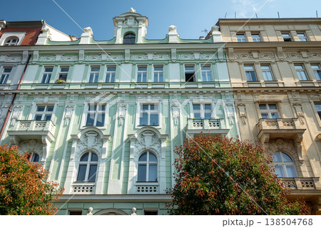 Ornate pastel european apartment building facade Ornate pastel european apartment building facade 138504768