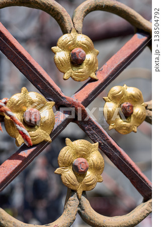 Gilded Floral Details on Wrought Iron Fence Close-Up Gilded Floral Details on Wrought Iron Fence Close-Up 138504792