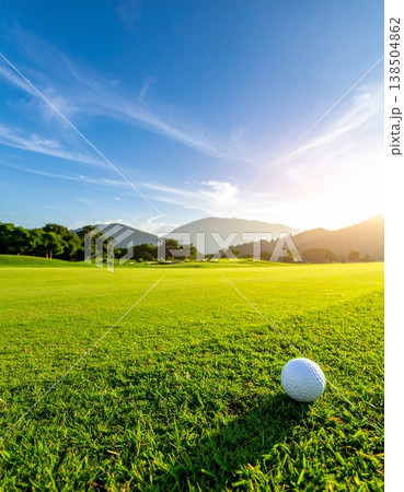 一面の芝生と青い空が広がるゴルフ場の風景背景 138504862