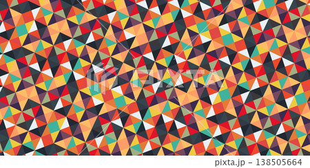 Geometric background with colorful triangles and polygon shapes. Abstract triangle pattern backdrop in warm autumn colors, vector illustration 138505664