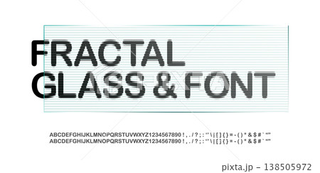 Ribbed glass overlay font, english alphabet. Ripple plastic texture effect, fractal round typography capital letter. Transparent fluted panel frame, light sleek lines, striped wavy cosmetic template 138505972