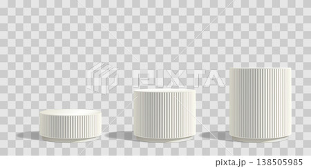 Sculpture poduim bg, marble pillar 3d isolated. Elegant column product sale, Cosmetic white stand. Luxury abstract platform, classic skincare pedestal. Empty display, clear cylinder base. Spa block 138505985