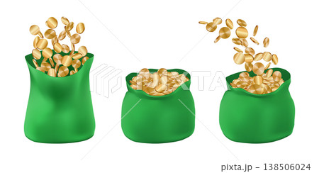 3d money bag full of coins, open sack with gold floating. Bank bill bonus, treasure investment. Million dollar cash casino prize, invest budget concept. Realistic reward bonus, finance value render 138506024