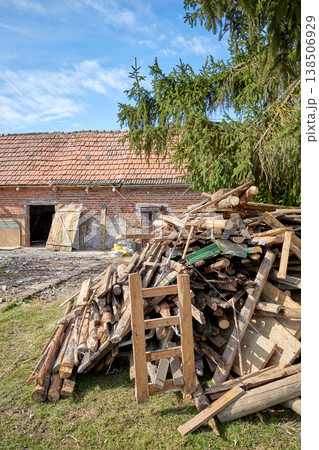 Demolition of an old building in the garden. Demolition of an old building in the garden. 138506929