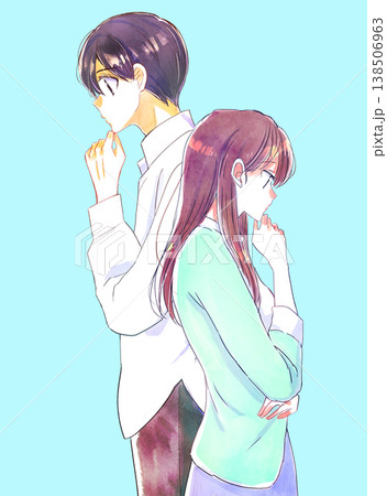 背中合わせの考える男女 138506963