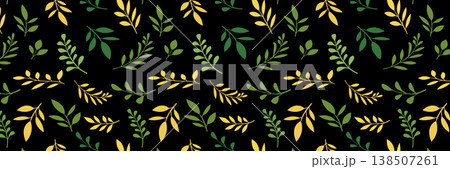 Luxury Green and Gold Leaf Seamless Pattern on Black Background Luxury Green and Gold Leaf Seamless Pattern on Black Background 138507261