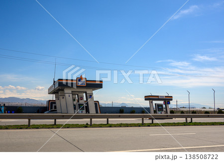 Desolate gas station on open highway 138508722