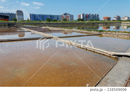 Artificial pond from which salt is extracted in Pomorie, Bulgaria Artificial pond from which salt is extracted in Pomorie, Bulgaria 138509006