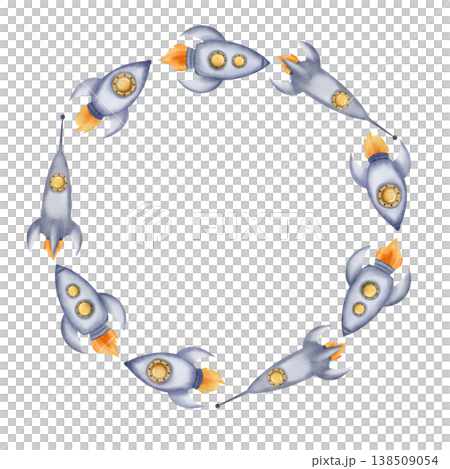 Round frame, wreath of space rockets, spaceships 138509054