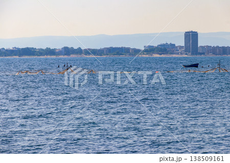 Fishing nets in the Black sea in Bulgaria Fishing nets in the Black sea in Bulgaria 138509161
