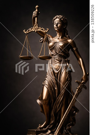 Lady justice statue with scales and sword symbol of law and fairness Lady justice statue with scales and sword symbol of law and fairness 138509226