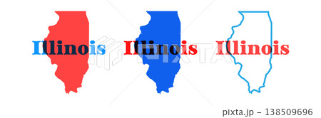 Illinois state map silhouette with the state name in retro typography above. Vintage design with overprint colors and bold shapes, perfect for posters, apparel, travel graphics, and Americana designs. 138509696