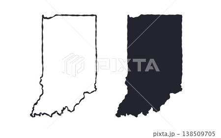 Indiana USA state map silhouette and outline map. Vector shapes of us state, isolated on white. Perfect for infographics, geography design, education, and maps. 138509705