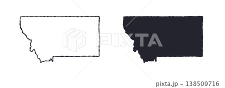 Montana USA state map silhouette and outline map. Vector shapes of us state, isolated on white. Perfect for infographics, geography design, education, and maps. Montana USA state map silhouette and outline map. Vector shapes of us state, isolated on white. Perfect for infographics, geography design, education, and maps. 138509716