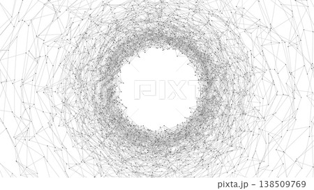 Abstract digital plexus tunnel formed by glowing dots connected with lines, creating a futuristic network hole. Concept of big data, artificial intelligence, neural networks,technology background 138509769