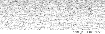 Abstract wireframe flat landscape with glowing grid lines forming a futuristic digital terrain. Technology background concept of cyberspace, virtual reality, metaverse, data visualization. Abstract wireframe flat landscape with glowing grid lines forming a futuristic digital terrain. Technology background concept of cyberspace, virtual reality, metaverse, data visualization. 138509770