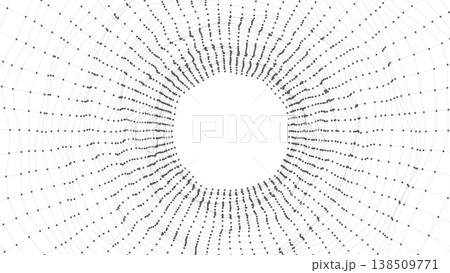 Abstract digital plexus tunnel formed by glowing dots connected with lines, creating a futuristic network hole. Concept of big data, artificial intelligence, neural networks,technology background 138509771