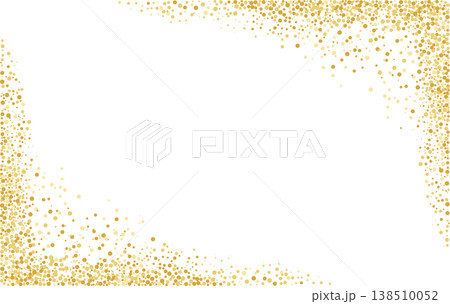 Golden shimmering glitter particles and sparkling confetti form an elegant border, creating a festive luxury background perfect for celebrations, decorations, and premium design compositions. 138510052