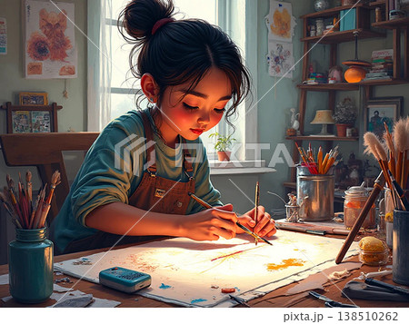 アトリエで描く少女 138510262
