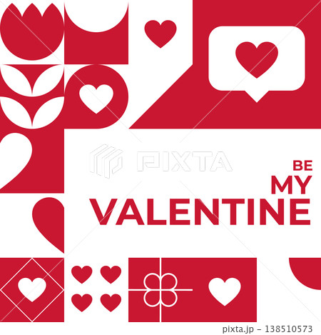 Modern Valentines Day poster with bold geometric shapes, hearts and clean typography Modern Valentines Day poster with bold geometric shapes, hearts and clean typography 138510573