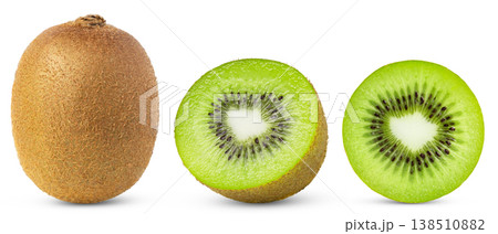 Kiwi fruit and sliced kiwi isolated on white background. 138510882