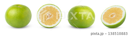 Collection of citrus sweetie grapefruit fruit and half of pomelo, pomelit or Oroblanco citrus fruit isolated. 138510883