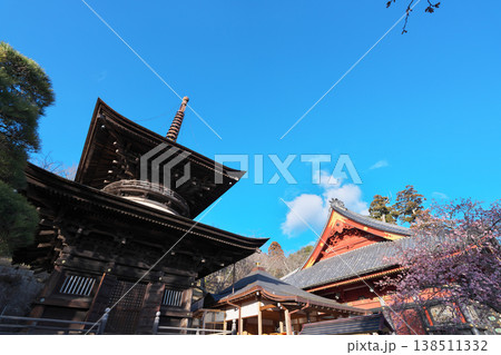 桜川市 雨引山 楽法寺 雨引観音 本堂と多宝塔 快晴 桜川市 雨引山 楽法寺 雨引観音 本堂と多宝塔 快晴 138511332