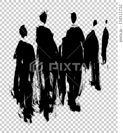 筆の勢いと力強い墨のシルエットで人々の群像を描いた和モダンなモノクロイラスト素材 筆の勢いと力強い墨のシルエットで人々の群像を描いた和モダンなモノクロイラスト素材 138511732
