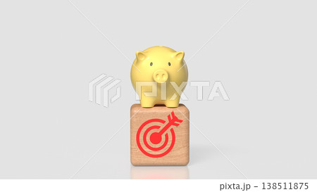 Golden Piggy Bank on Target Block Financial Goal Concept 3d render. 138511875
