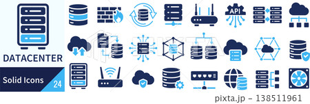 ベクターのデータセンターに関するシルエットアイコンセット 138511961