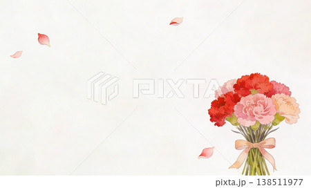 赤とピンクのカーネーションとリボンのイラスト 感謝のカード背景 赤とピンクのカーネーションとリボンのイラスト 感謝のカード背景 138511977