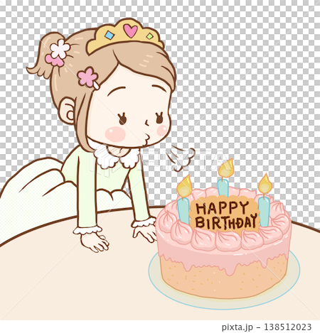 一個女孩正試圖吹熄生日蛋糕上的蠟燭。 138512023