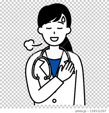 胸に手を当ててホッとする医師の女性 138512207