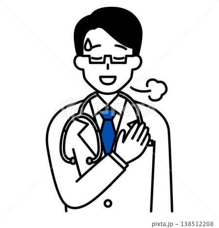 胸に手を当ててホッとする医師の男性 138512208