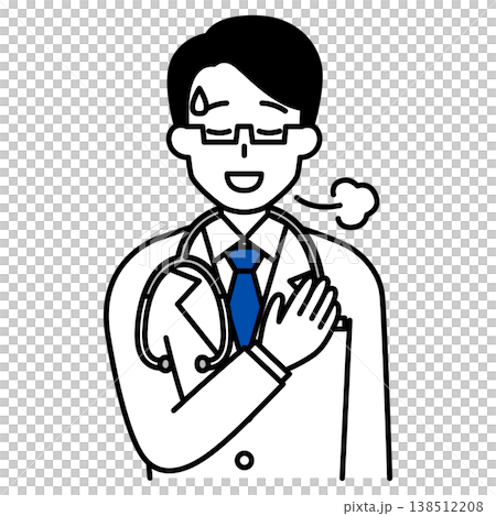 胸に手を当ててホッとする医師の男性 138512208