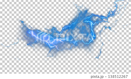電撃スパークエフェクト素材 青い放電ライトニング透過PNG 138512267