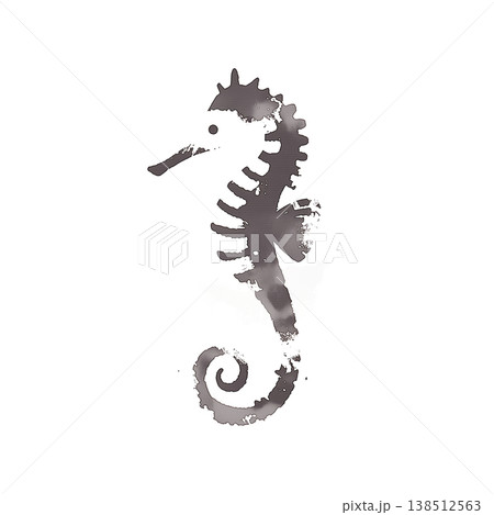 墨絵風のタツノオトシゴのイラスト 水墨画 背景なし 138512563