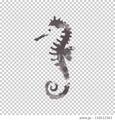 墨絵風のタツノオトシゴのイラスト 水墨画 背景なし 138512563