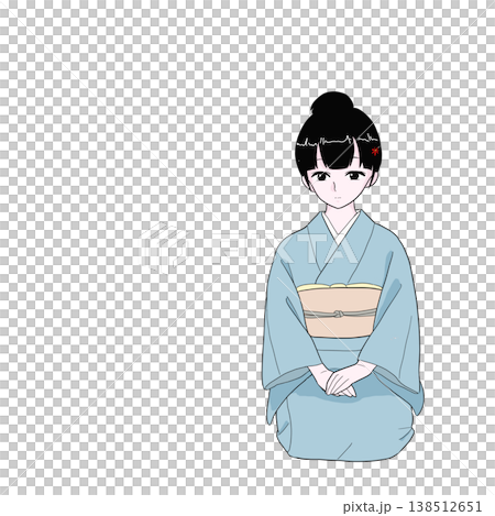 A woman in a kimono serving guests while sitting in the seiza position. 138512651