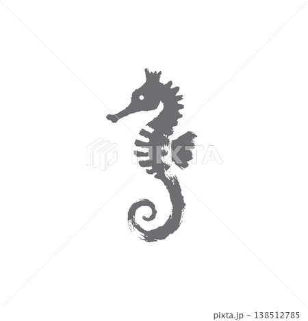 タツノオトシゴの墨絵イラスト 神秘的な姿の和風水墨画素材 背景なし 138512785