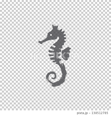 タツノオトシゴの墨絵イラスト 神秘的な姿の和風水墨画素材 背景なし 138512785