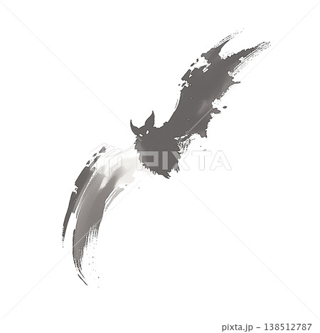 翼を広げて飛ぶコウモリの墨絵 和風イラスト 背景なし 138512787
