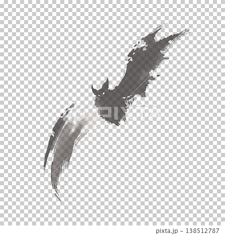 翼を広げて飛ぶコウモリの墨絵 和風イラスト 背景なし 138512787