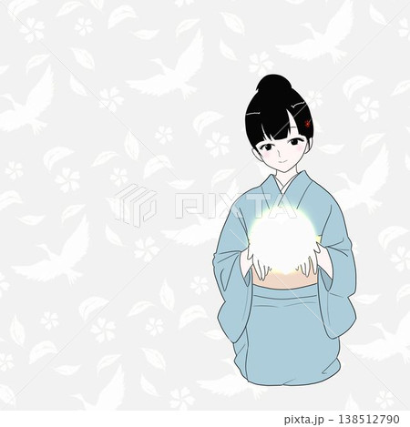 光の玉を差し出す着物の女性(希望、癒しのイメージ) 138512790