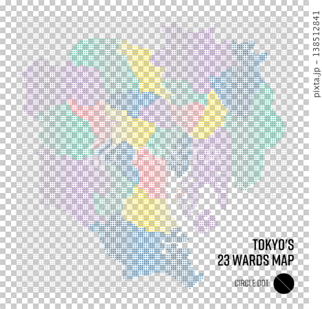 日本粗點地圖，東京 23 個區，依區分組，圓形的點狀版本。 138512841