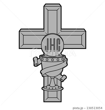 Chalice and Cross Gray Thick Line 138513054