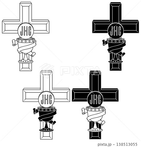 Chalice and Cross B W Line Art Chalice and Cross B W Line Art 138513055