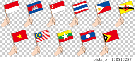A set of illustrations featuring characters holding the flags of Southeast Asian countries. A set of illustrations featuring characters holding the flags of Southeast Asian countries. 138513287