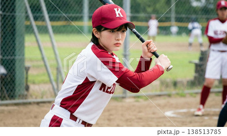 女子ソフトボール選手の試合風景 138513785