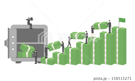 Leadership and Decision Making Concept with Boss Ordering Team to Move Cash Banknotes for All In Investment Opportunity to Achieve Profit During Financial Crisis 138515271